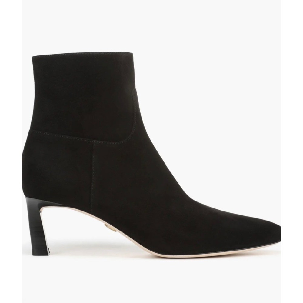 Veronica Beard Black Suede Pointed Toe Kitten Heel Ankle Booties Zip Womens 6 - Picture 3 of 10